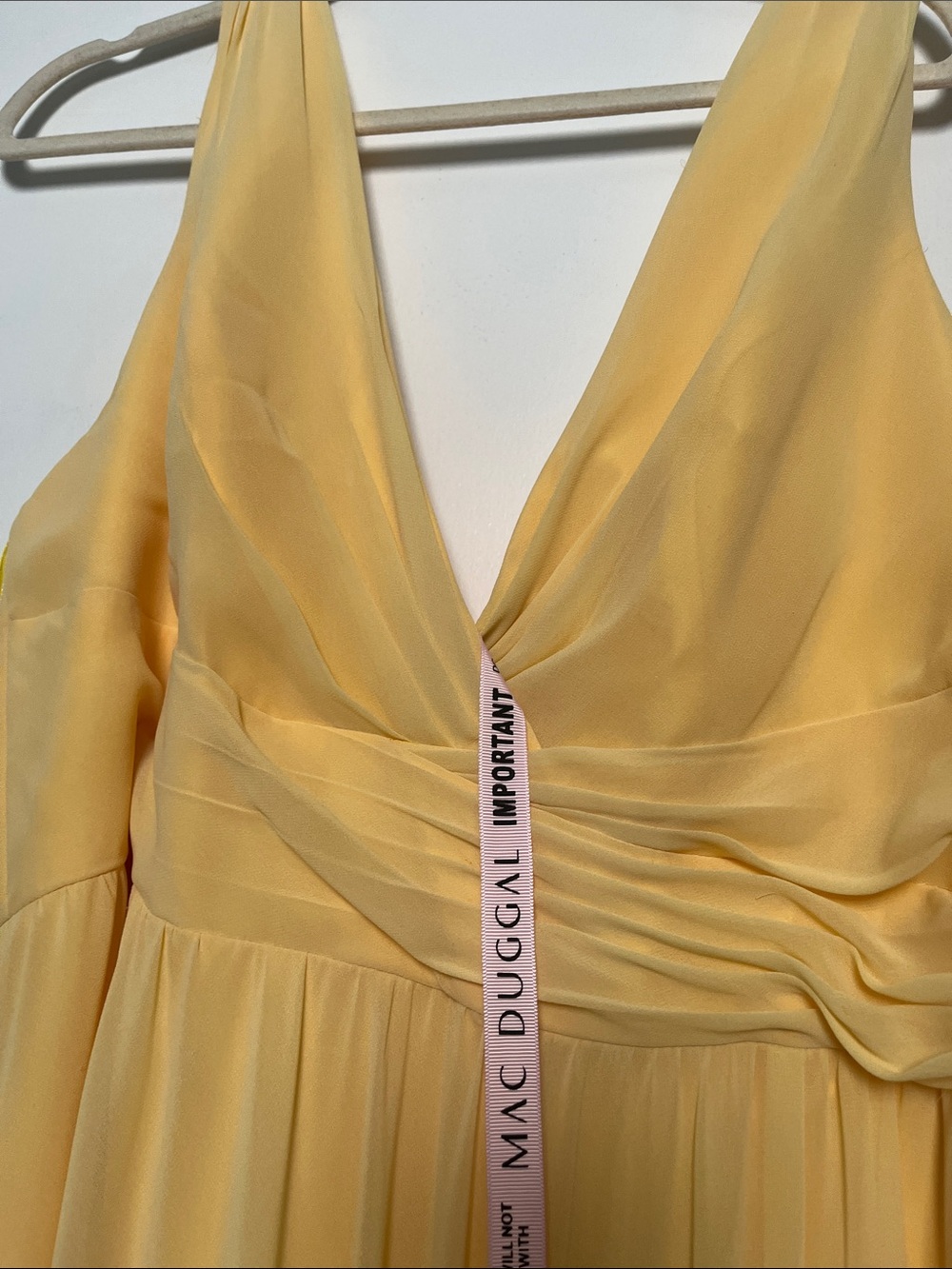 Mac Duggal Soft Yellow V-Neck Chiffon Prom Gown